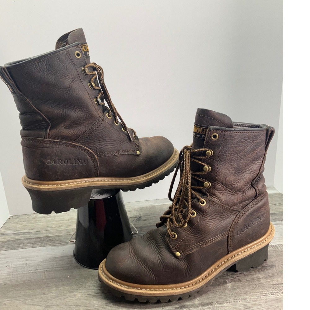 Carolina CA421 Womens 9.5 M Brown Leather Logger Work Boots Lace Up Lug Sole